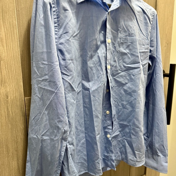 Van Heusen Men's Never Tuck Stretch Solid Blue Button Down | Slim Fit | Size S - Picture 4 of 5